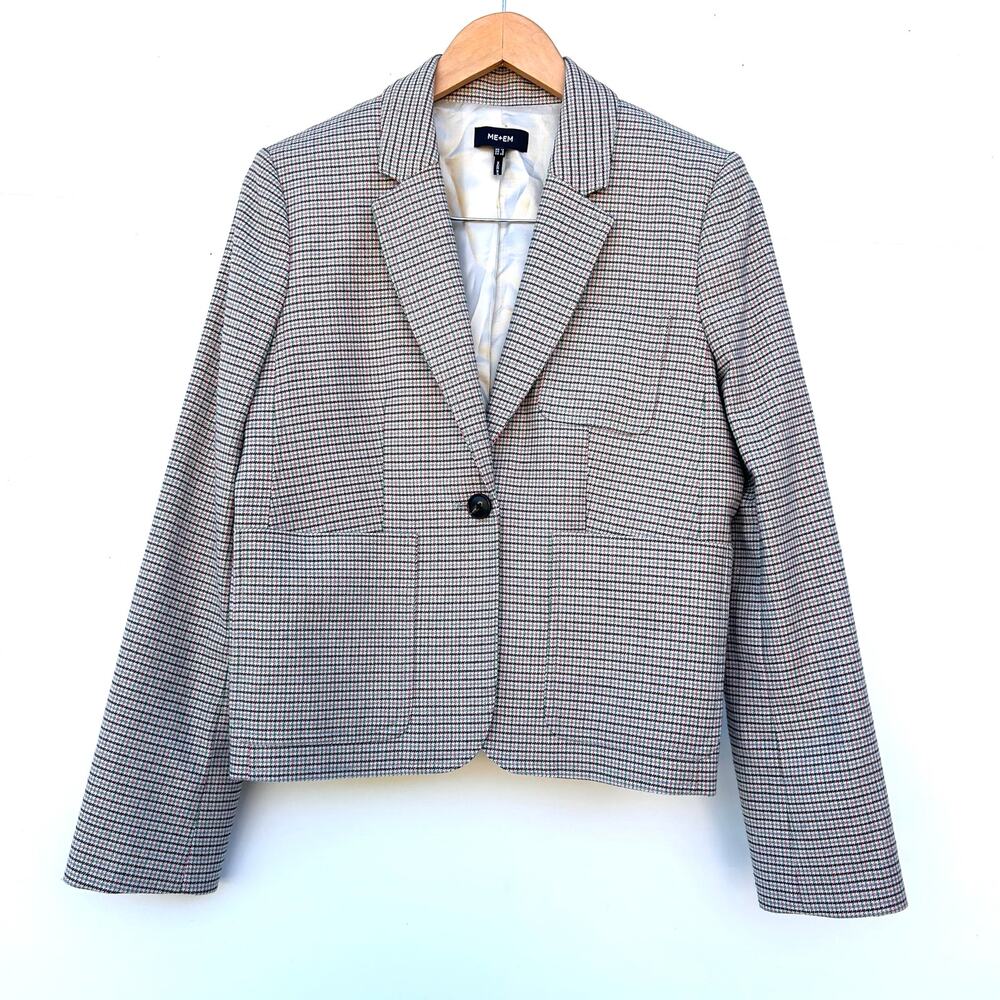 ME+EM Herringbone Wool Neutral Blazer Single Breasted Jacket Size 8 Beige